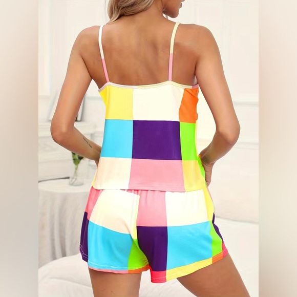 NWT Plaid Print Set Cami Top & Elastic Waistband Shorts Sleepwear - Picture 2 of 5
